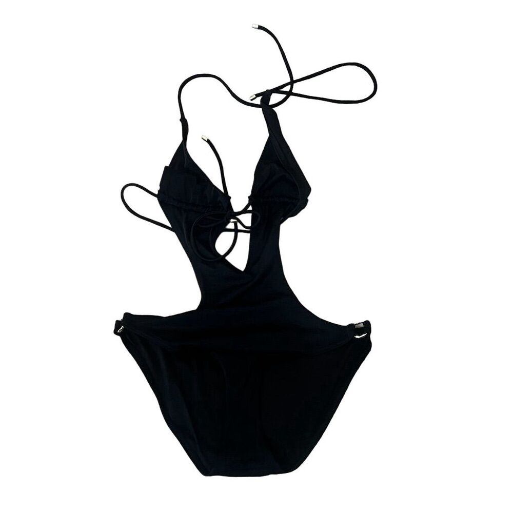 Victoria's Secret Keyhole Cutout V Plunge One-Piece Swimsuit Black Size M